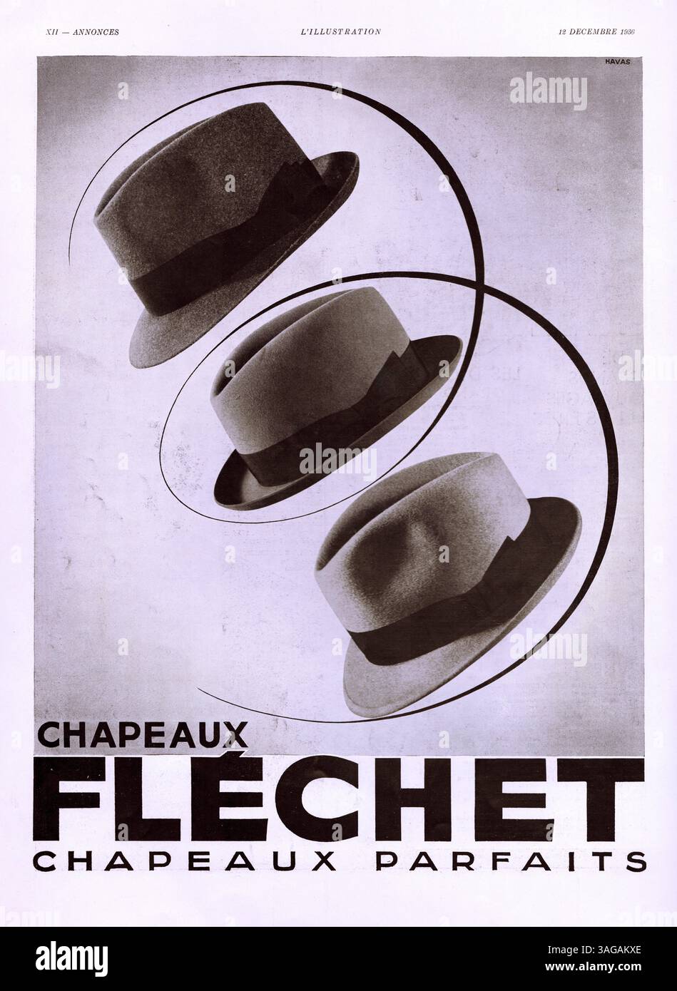 Chapeaux Flechet Werbung 1920er Jahre, alte Zeitschrift Vintage Flechet Hüte Werbung Stockfoto
