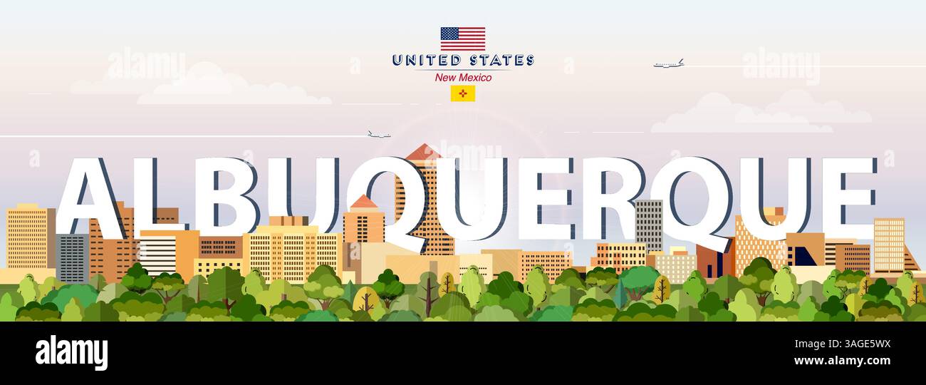 Albuquerque City Skyline bunte Vektor-Illustration. Reiseposter Stock Vektor
