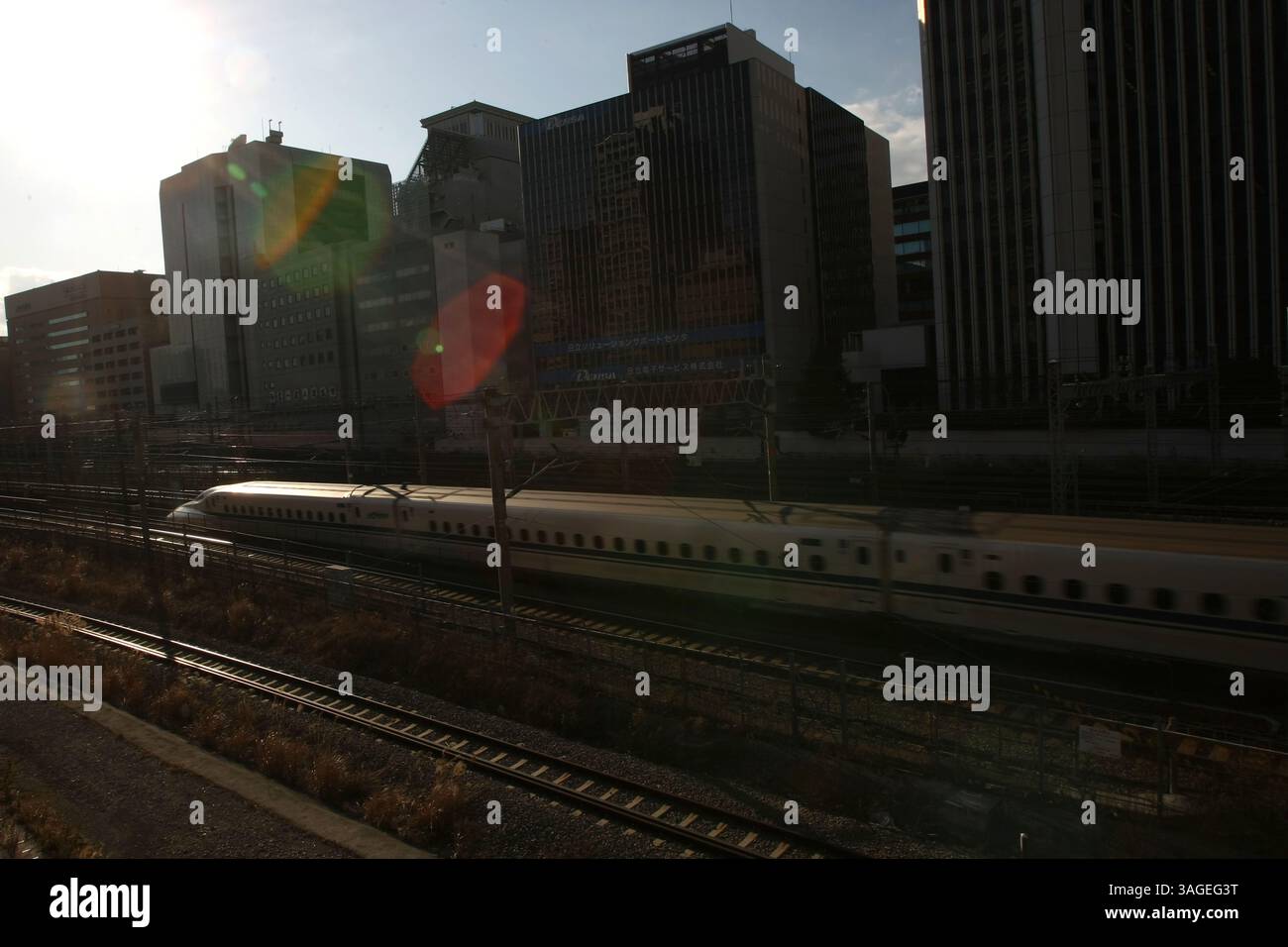 5. Februar 2010 – Tokio, Japan – der Shinkansen, auch bekannt als „Hochgeschwindigkeitszug“, ist ein Netz von Hochgeschwindigkeitsbahnstrecken in Japan, das von vier Unternehmen der Japan Railways Group betrieben wird. Mit dem 210 km/h (130 mph) Tkaid Shinkansen im Jahr 1964 wurde das inzwischen 2.459 km (1.528 mi) lange Netz erweitert, um die meisten größeren Städte der Inseln mit Geschwindigkeiten von bis zu 300 km/h (186 mph) zu verbinden. Die Testfahrten erreichten 1996 443 km/h (275 mph) für die konventionelle Bahn und erreichten einen Weltrekord von 581 km/h (Credit Image: Hitoshi Yamada/ZUMAPRESS.com). Stockfoto