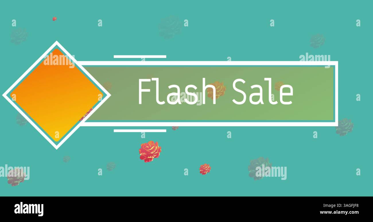 Bild des Flash-Verkaufstextes über Banner und Blumen, die sich in hypnotischer Bewegung bewegen Stockfoto