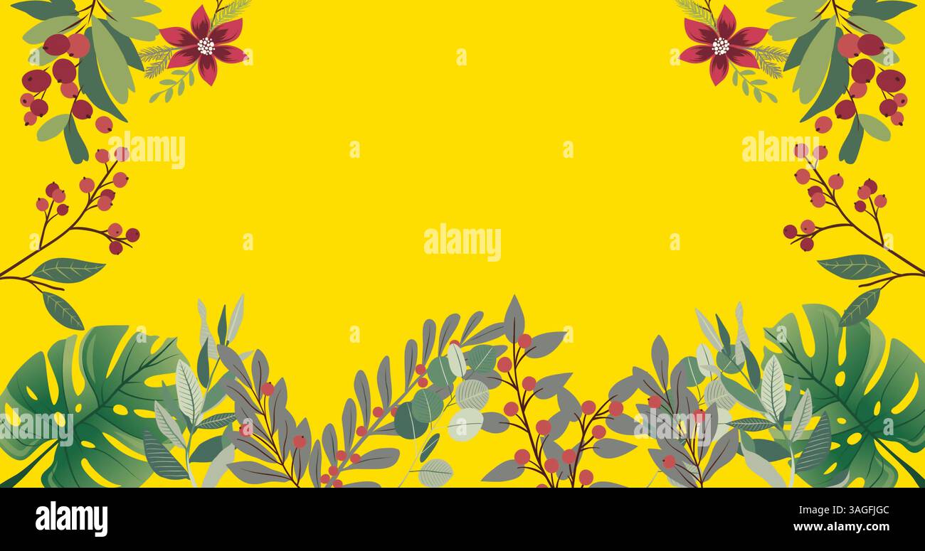 Bild von Blumen, die sich in hypnotischer Bewegung auf gelbem Hintergrund bewegen Stockfoto