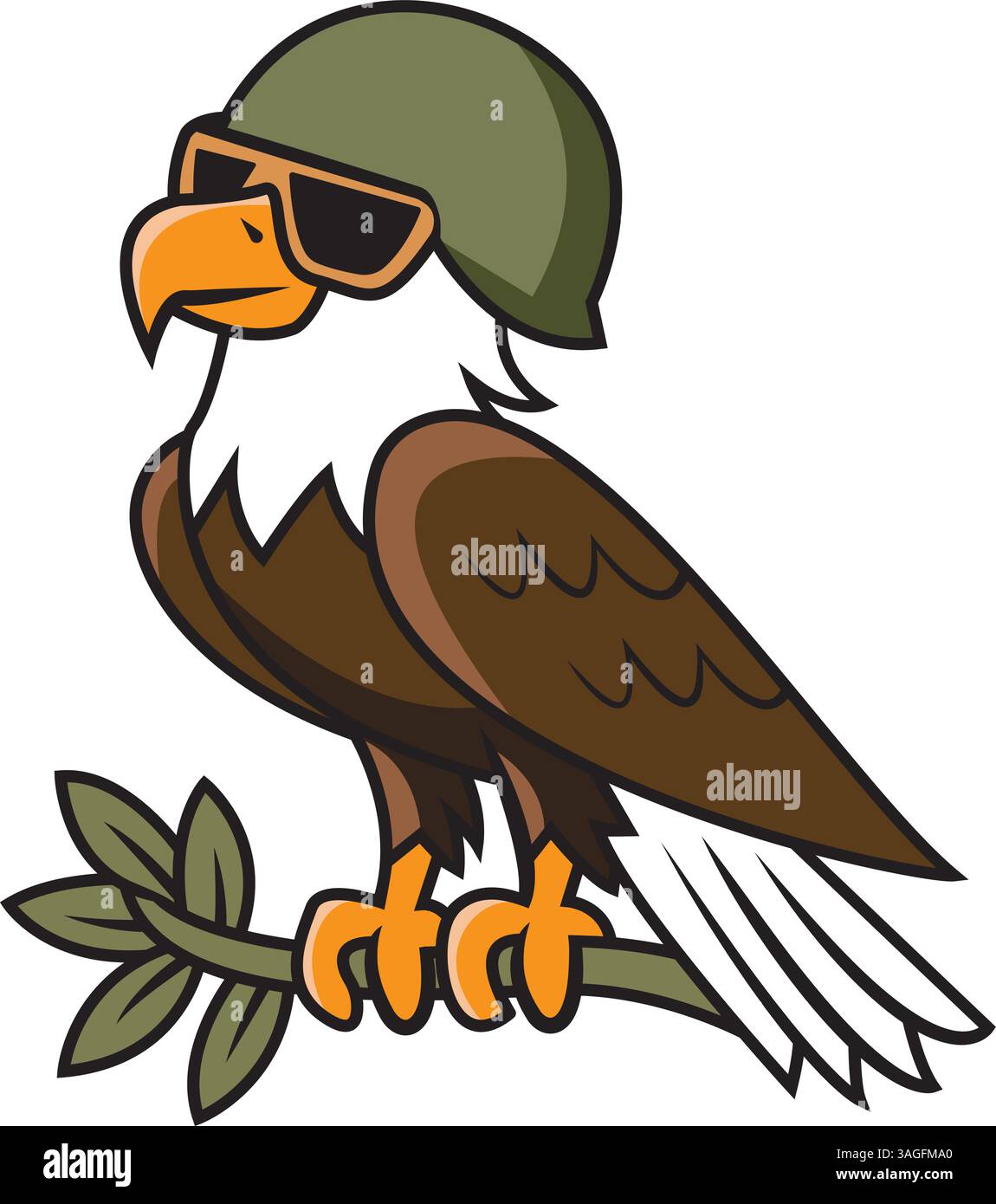 Niedliche Adlercartoon-Vektorkunst mit Armeehut und Sonnenbrille Stock Vektor