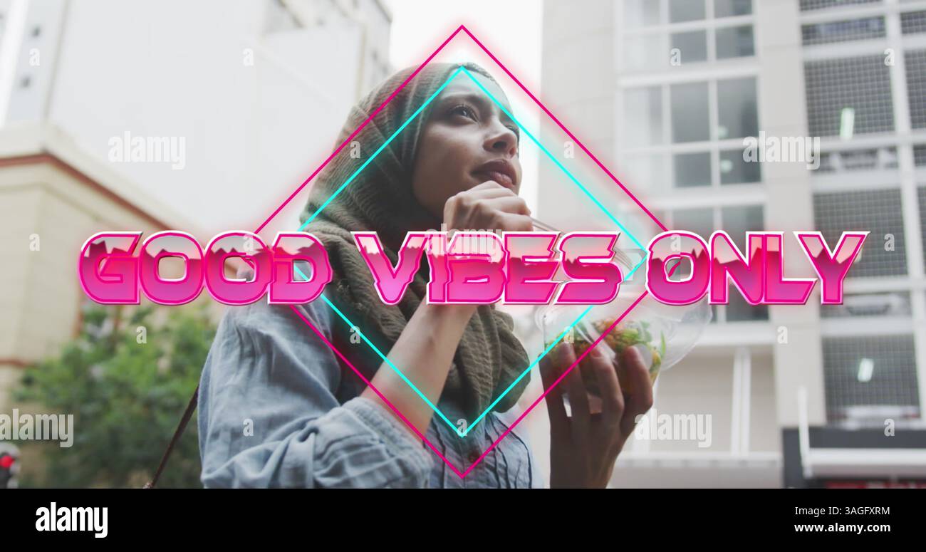 Bild des Textes gute Vibes nur über Frauen essen Stockfoto