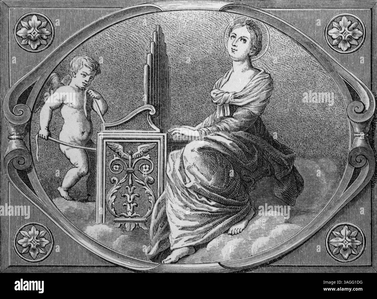 Heiliger Cecile, Schutzpatron der Musik, Illustration 1800er Jahre Stockfoto