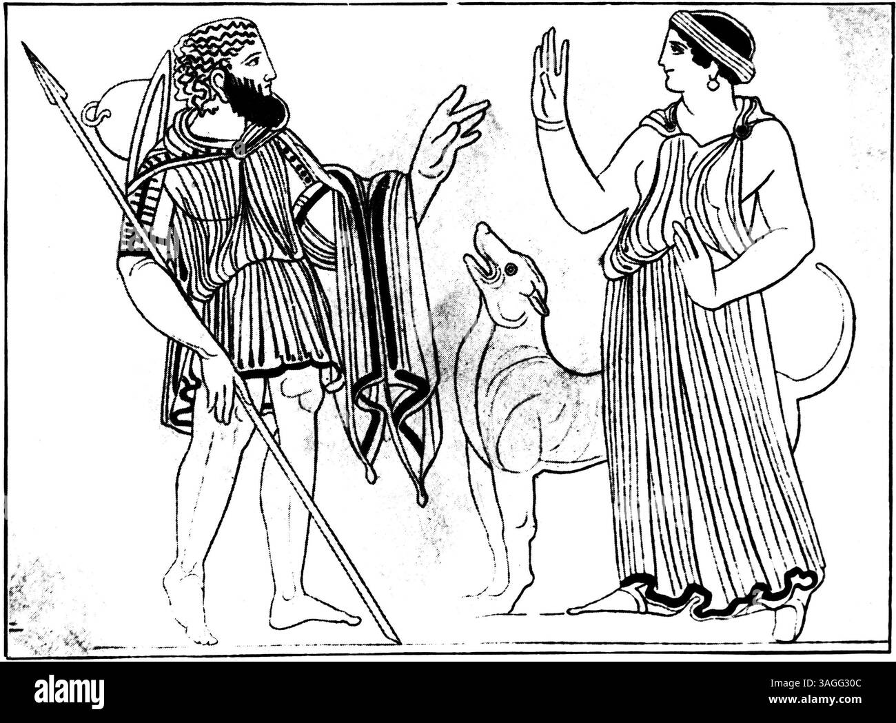 Odysseus und Circe, antike griechische mythologische Illustration auf Amphoren Stockfoto