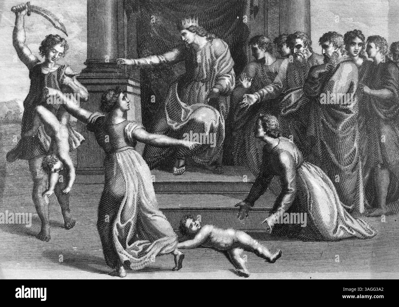 König Salomons Urteil, Illustration Stockfoto