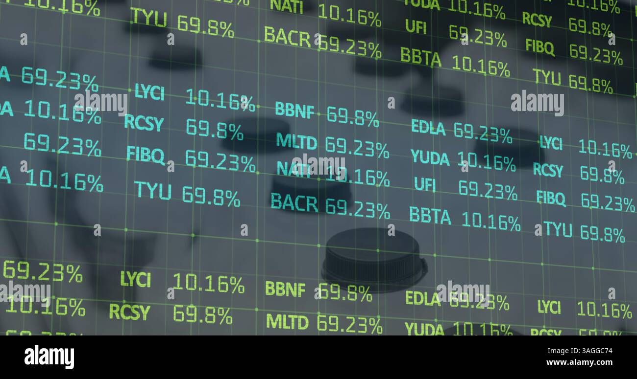 Bild der Verarbeitung von Finanzdaten über Milchzeilen im Geschäft Stockfoto
