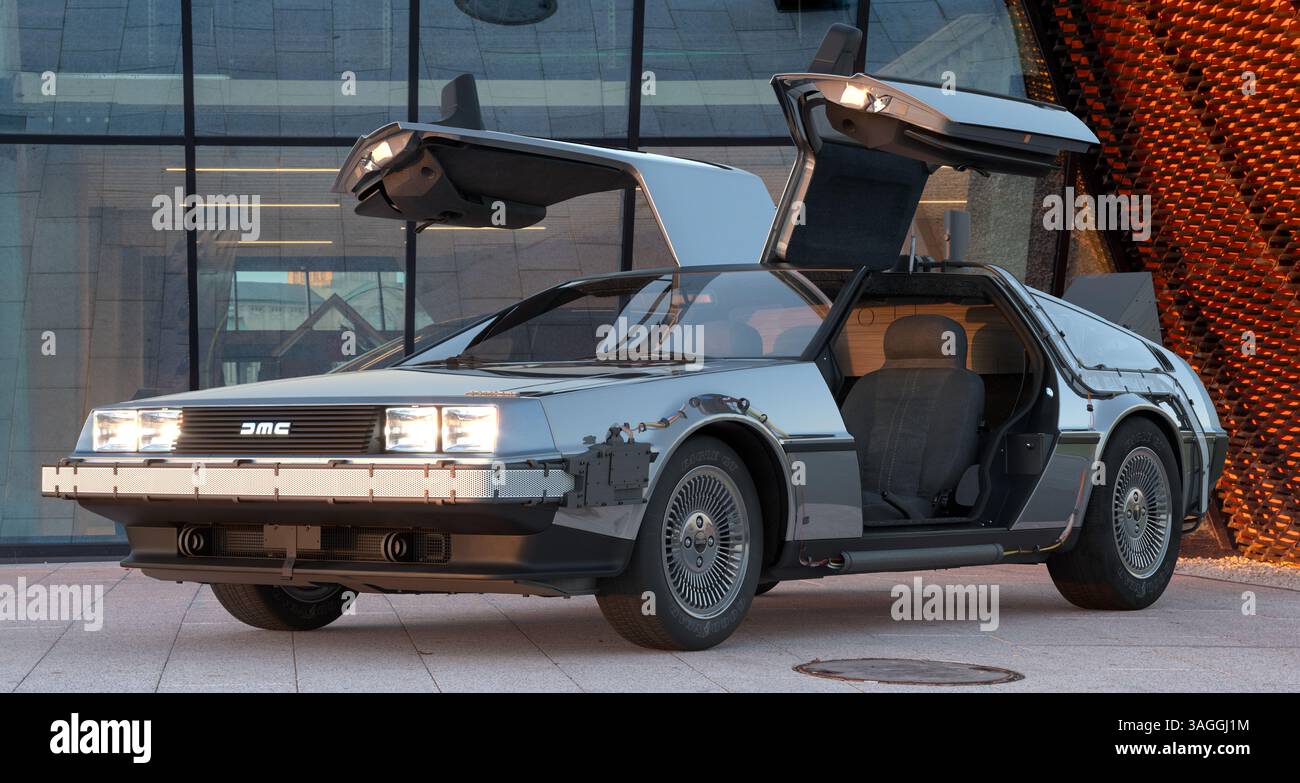 DeLorean DMC-12 – ein zweisitziger Sportwagen, der von der DeLorean Motor Company produziert wird. Stockfoto