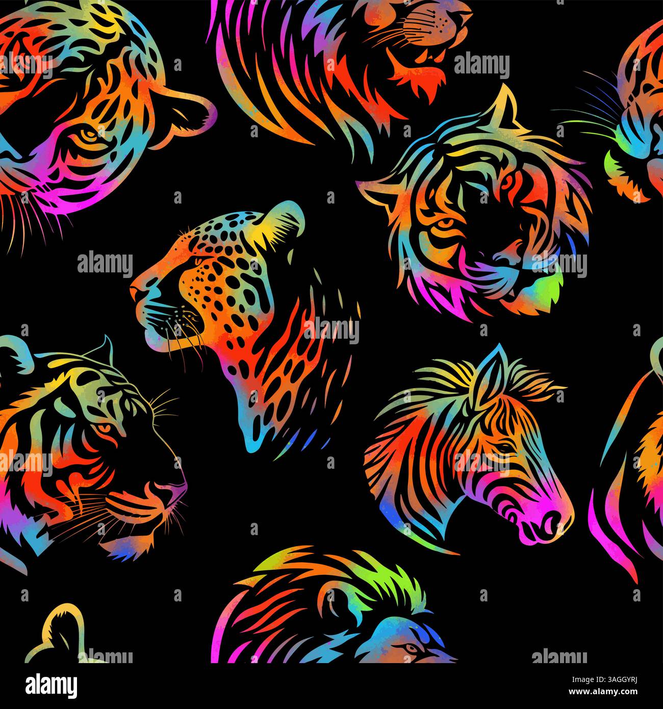 Tiere nahtloser Hintergrund. Handzeichnung. Nicht AI, Vektorillustration Stock Vektor