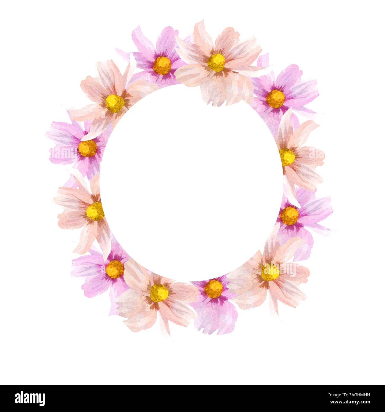 Ovaler Rahmen mit rosa Aquarellblumen Stockfoto