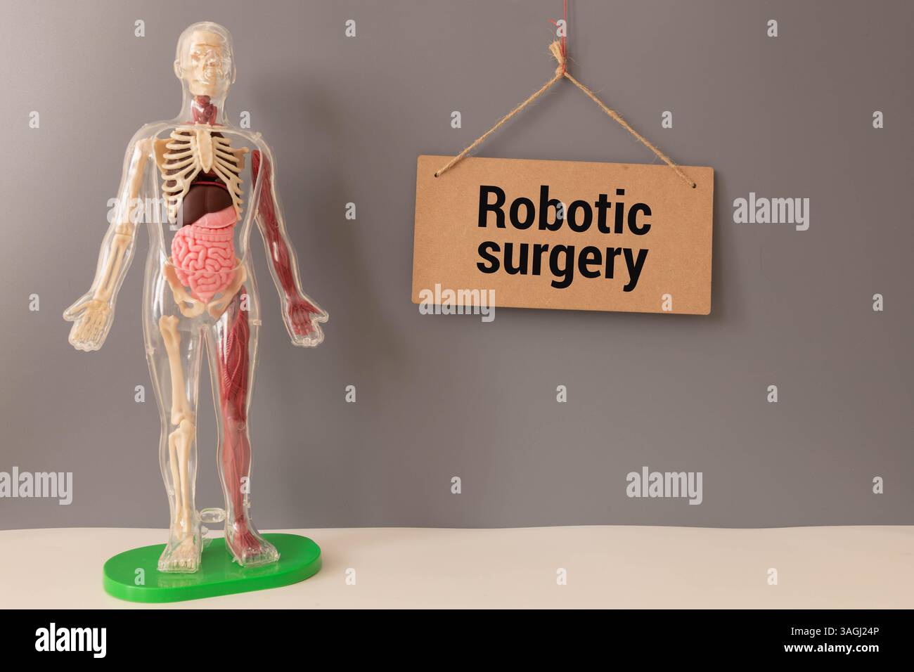 Roboterchirurgie Texttitel Bedeutung des medizinischen Begriffs Hintergrund Stockfoto