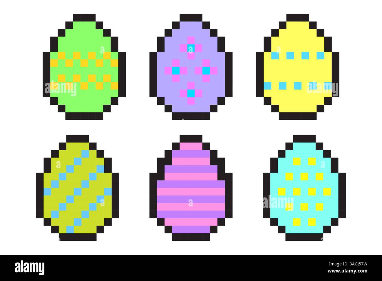 Pixel Ostereier. Digitales Weihnachtsdesign. Farbenfrohe festliche Dekoration. Retro-Pixelgrafik. Stock Vektor