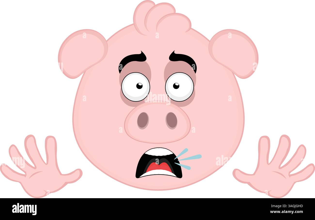Vektor-Illustration Emoji Charakter Gesicht Schwein Cartoon, mit einem Ausdruck von Angst und Horror Stock Vektor