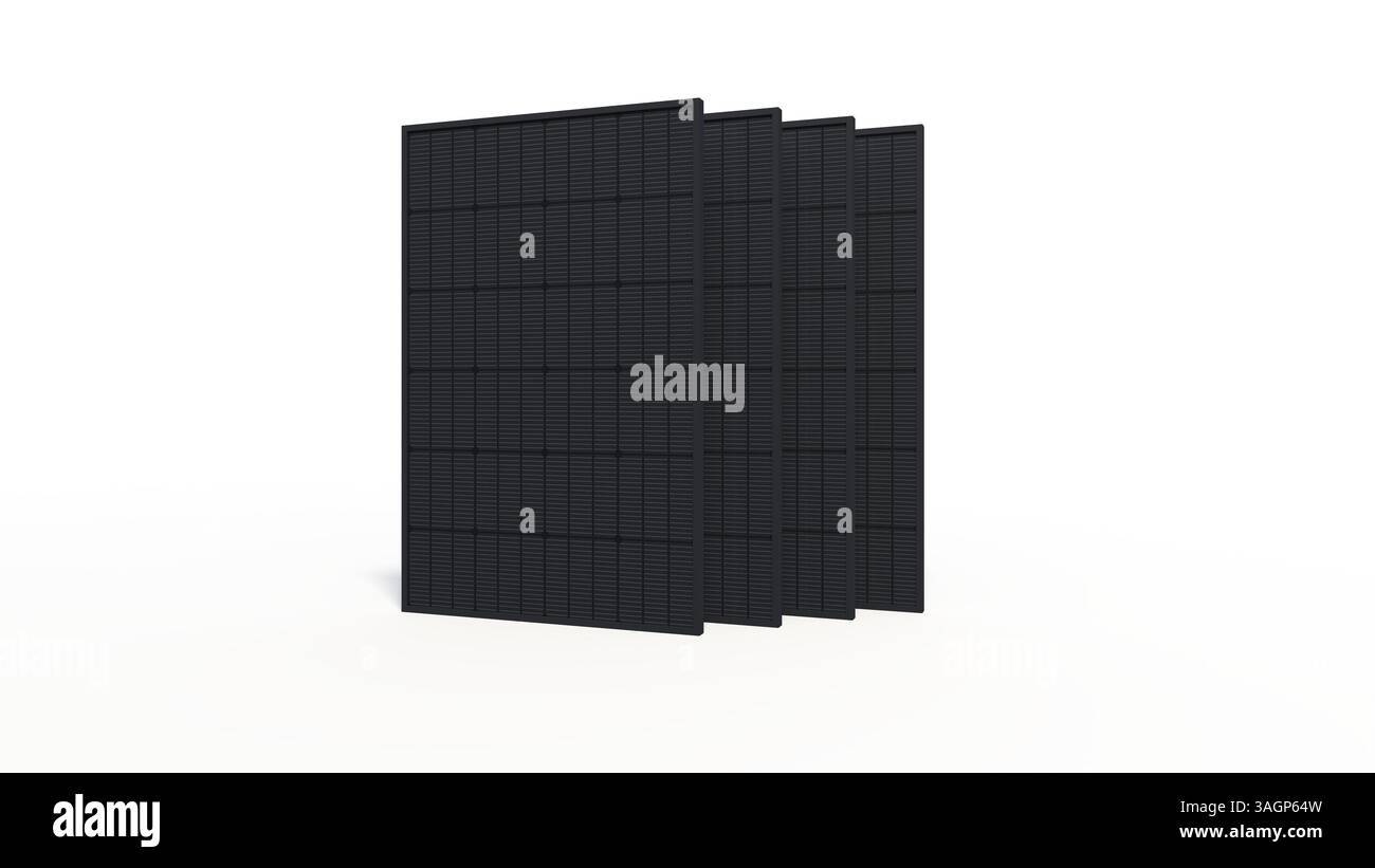 Set mit 4 Solarpaneelen auf weißem Hintergrund – 3D-Rendering Stockfoto