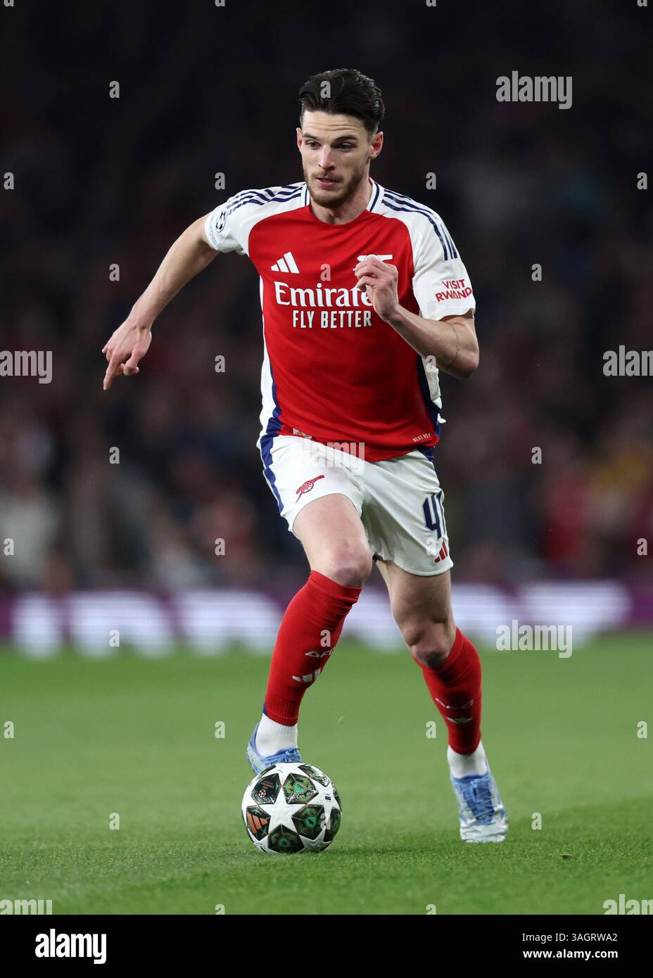 London, Großbritannien. April 2025. Declan Rice of Arsenal während des Spiels Arsenal gegen Real Madrid UEFA Champions League im Emirates Stadium in London. Der Bildnachweis sollte lauten: David Klein/Sportimage Credit: Sportimage Ltd/Alamy Live News Stockfoto