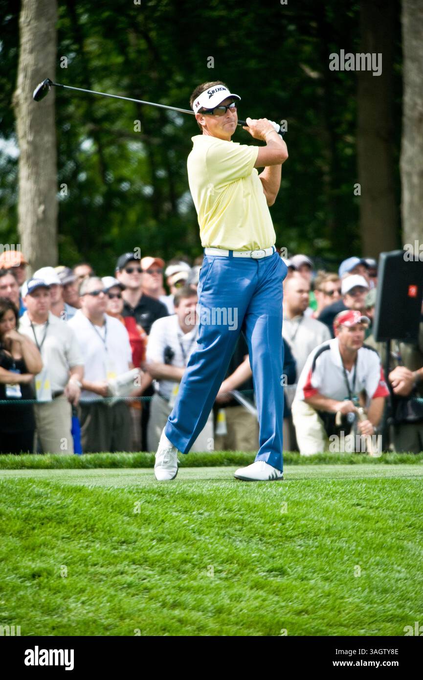 20. Juni 2009: Robert Allenby aus Australien schlägt am 10. Abschlag während der Fortsetzung der zweiten Runde bei den 109. U.S. Open auf dem Black Course im Bethpage State Park in Farmingdale, New York ab. (Bild: © Duncan Williams/Cal Sport Media/ZUMA Press) Stockfoto