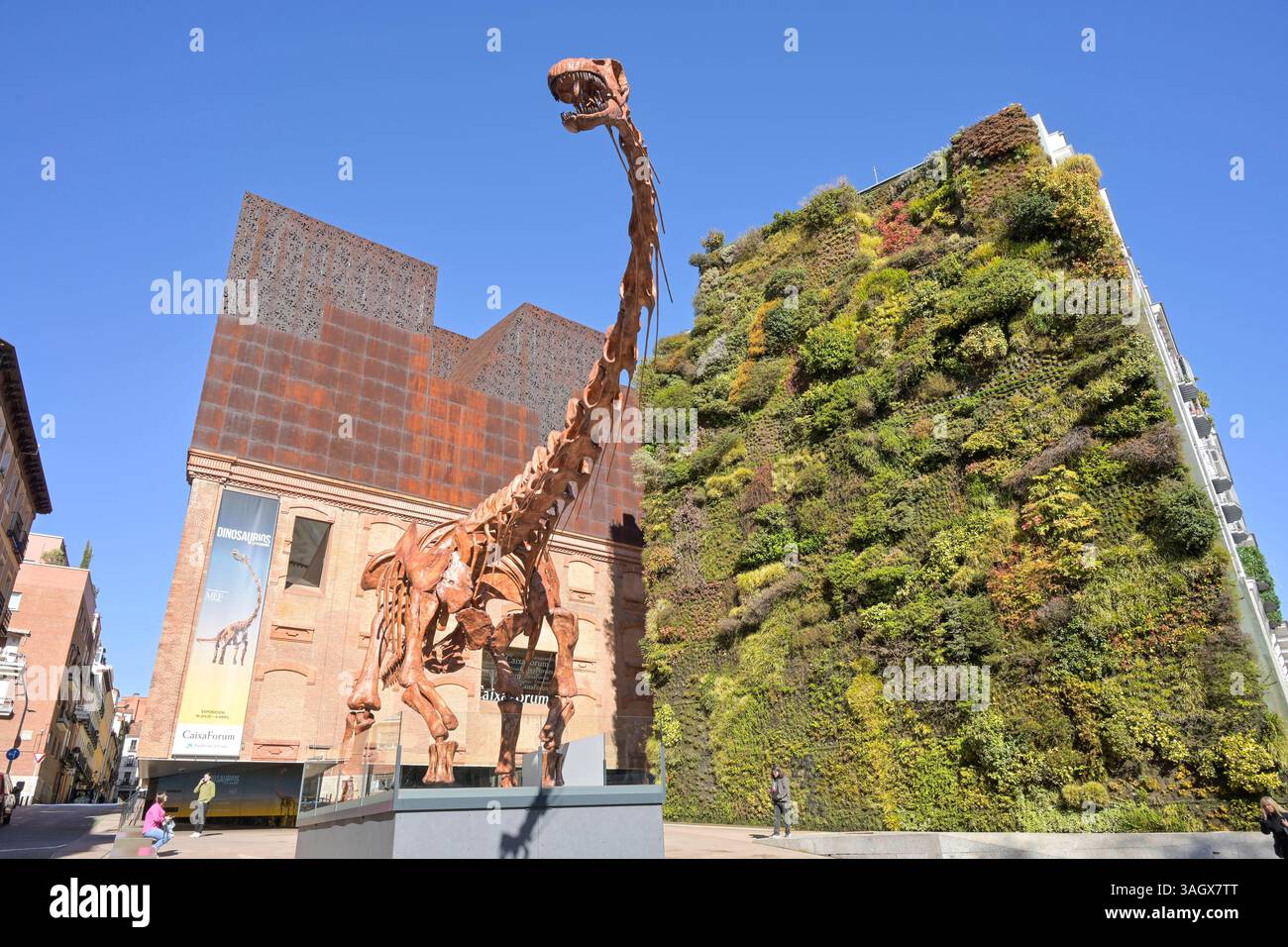 CaixaForum, Dinosaurier Skelett, Patagotitan Mayorum, Paseo del Prado, Madrid, Spanien *** CaixaForum, Dinosaurierskelett, Patagotitan Mayorum, Paseo del Prado, Madrid, Spanien Stockfoto