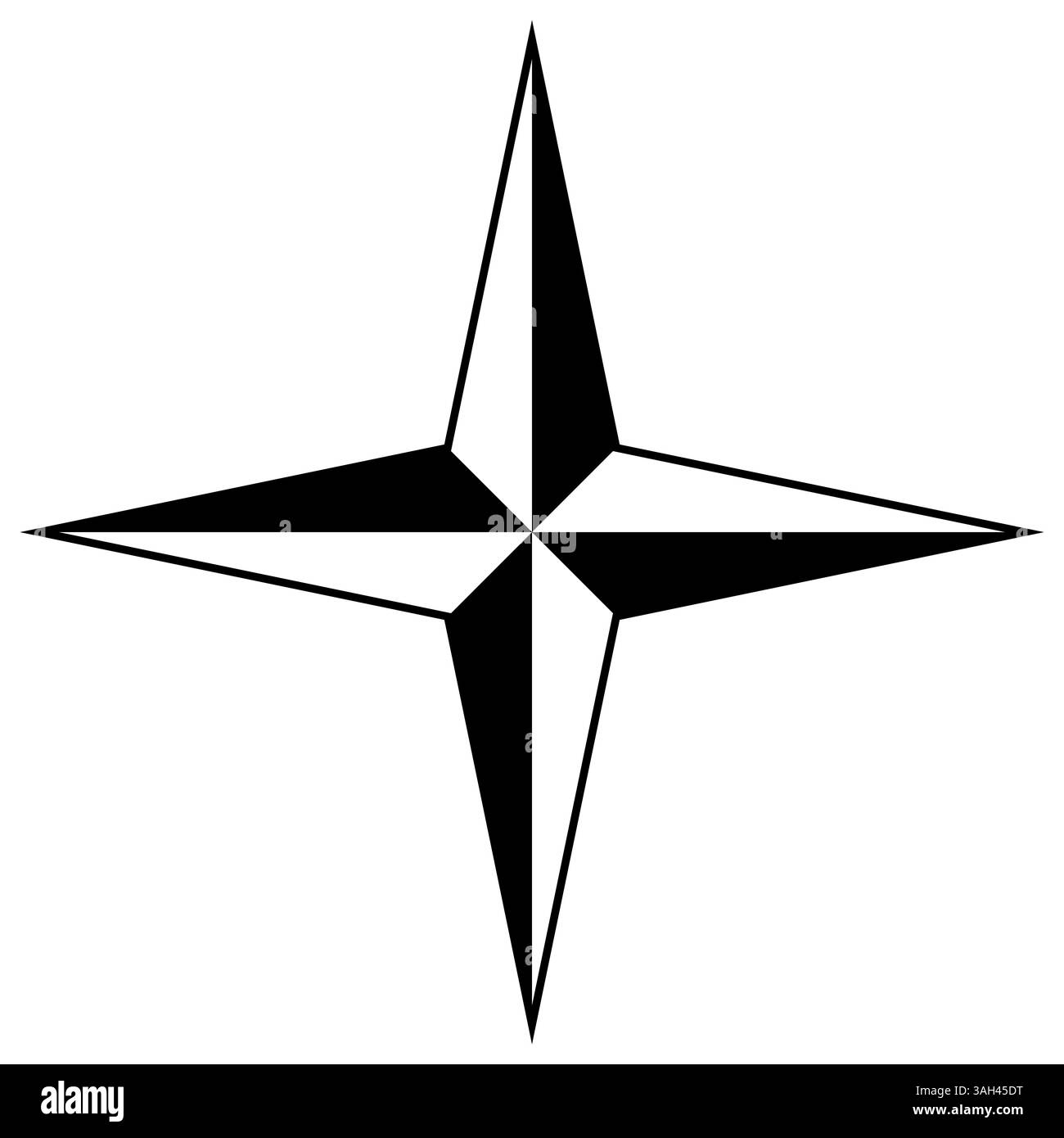 Kompassrosensymbol, schwarz-weiße Vektorsterndarstellung von vier Kardinalrichtungen Stock Vektor
