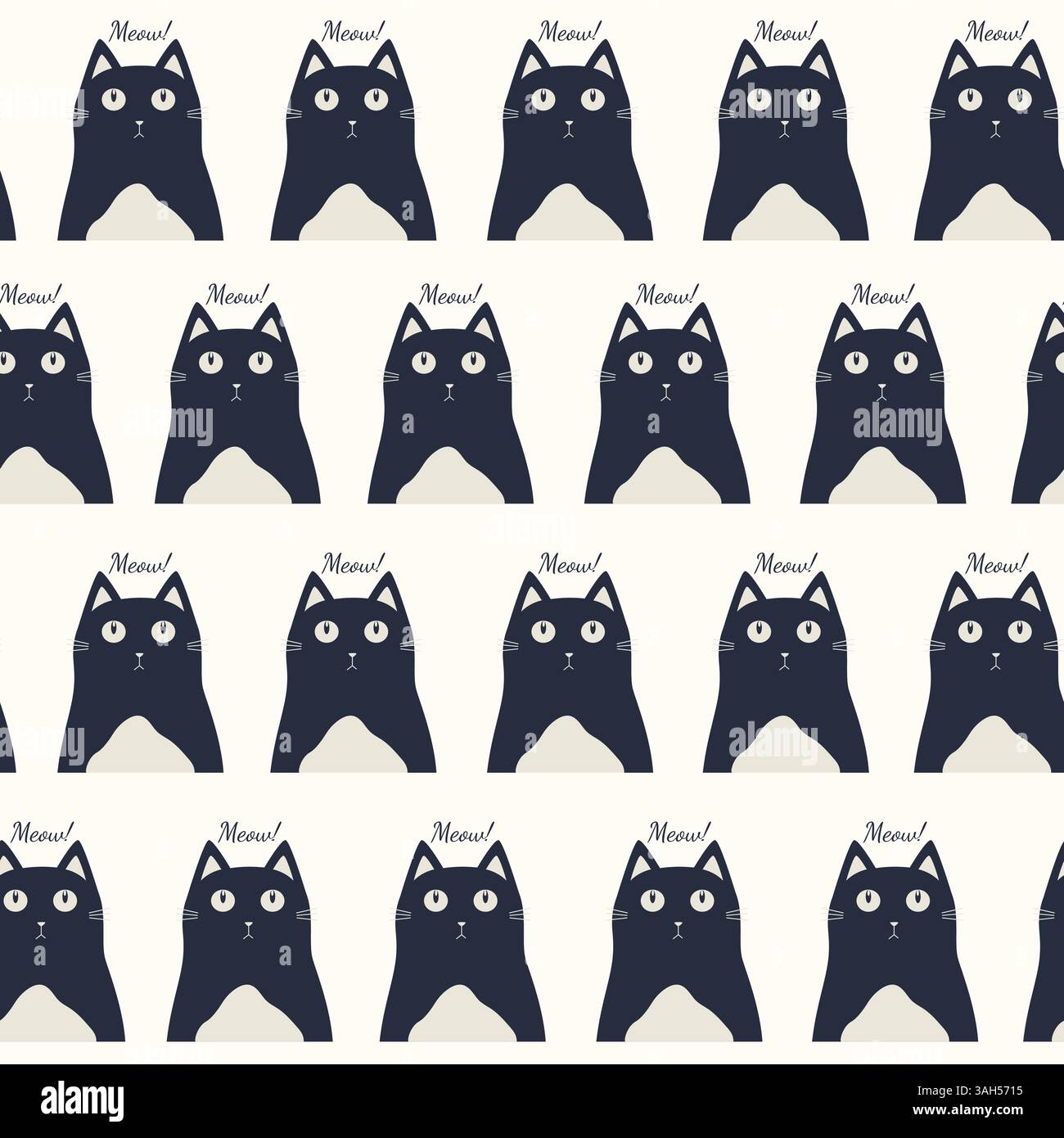 Vektor-Illustration mit niedlichem Karikaturkatzenmuster. Hintergrund in Pastellfarben und Wiederholung der schwarzen Katze. Niedliches, einfaches Design zum Einpacken Stock Vektor