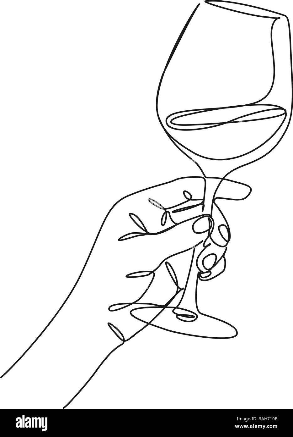 Kontinuierliche einzeilige Zeichnung von Hand halten Glas Wein, Linie Art Vektor Illustration Stock Vektor