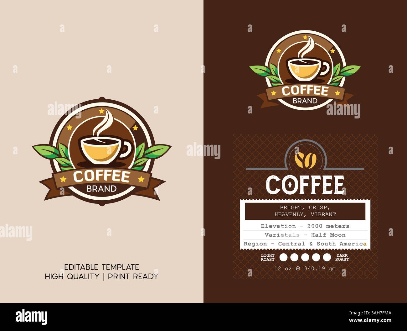 Premium-Kaffee-Logo mit Etikettendesign Vintage-Stil Kaffee-Branding-Vorlage hochwertige druckfertige Datei Stock Vektor