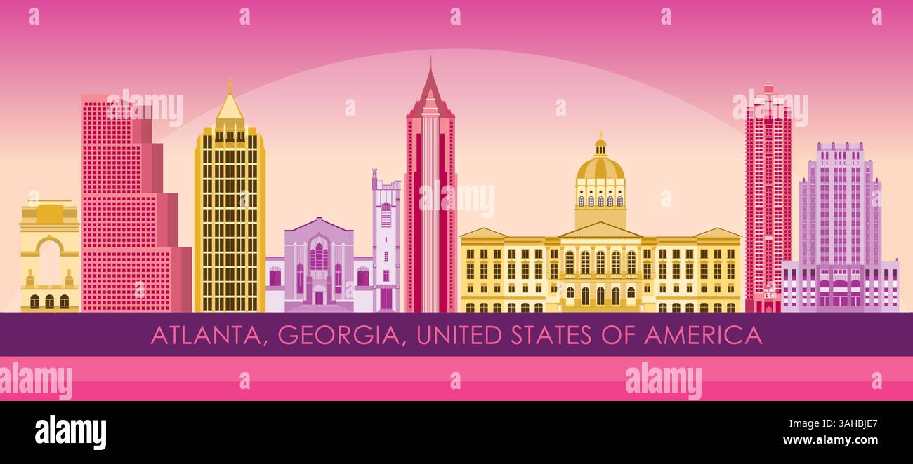 Sonnenuntergang Skyline Panorama von Atlanta, Georgia, Vereinigte Staaten - Vektorillustration Stock Vektor