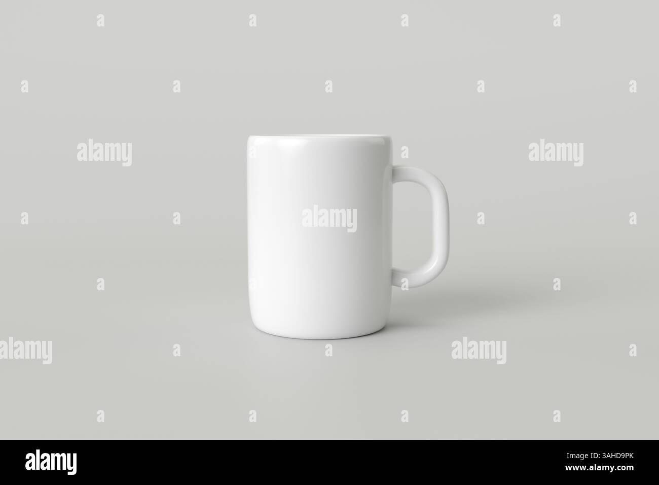 Nahaufnahme weißer Kaffeetasse auf grauem Hintergrund. Hochwertige Fotos Stockfoto