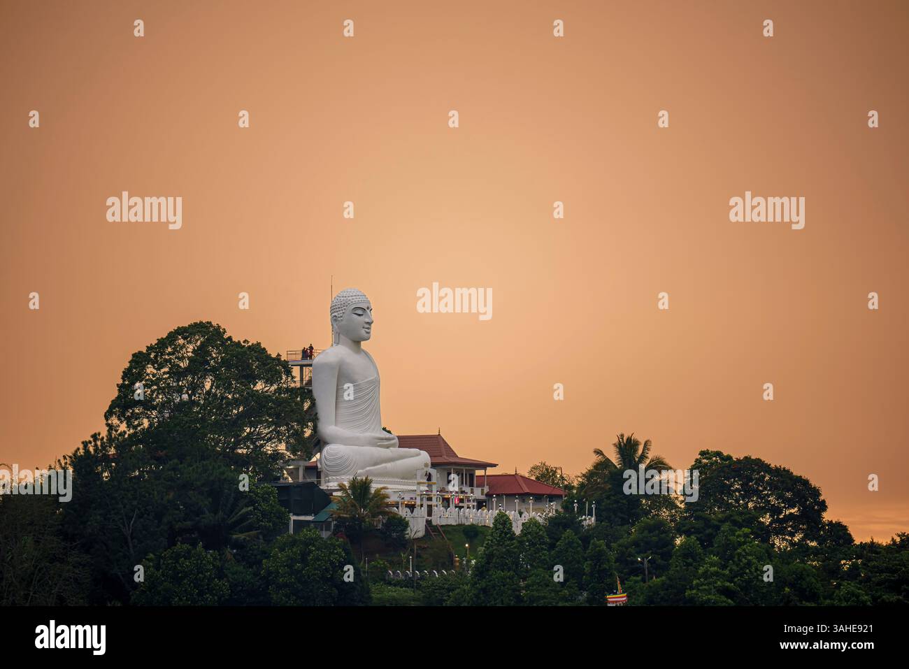 Sri Maha Bodhi Viharaya befindet sich in Bahirawakanda, Kandy, Sri Lanka, und ist bekannt für seine majestätische, 88 m hohe weiße Buddha-Statue in Dhyana Mudra, Symboli Stockfoto