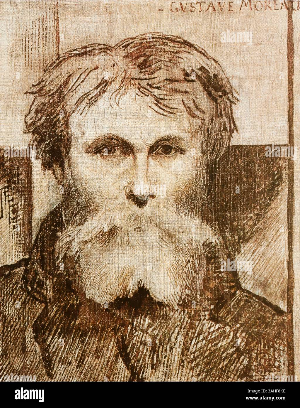 Gustave Moreau (1826–1898), Selbstporträtzeichnung des französischen Symbolisten in Stift und Tinte, 1872 Stockfoto