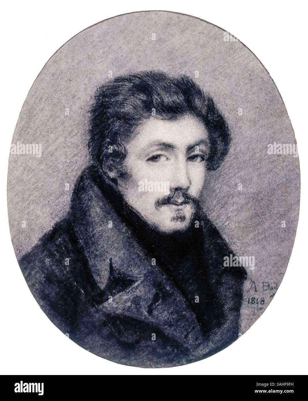 Eugène Delacroix. Porträtzeichnung des französischen Romantikers Ferdinand Victor Eugène Delacroix (1798-1863) mit Bleistift von Alphonse Boilly, 1818 Stockfoto