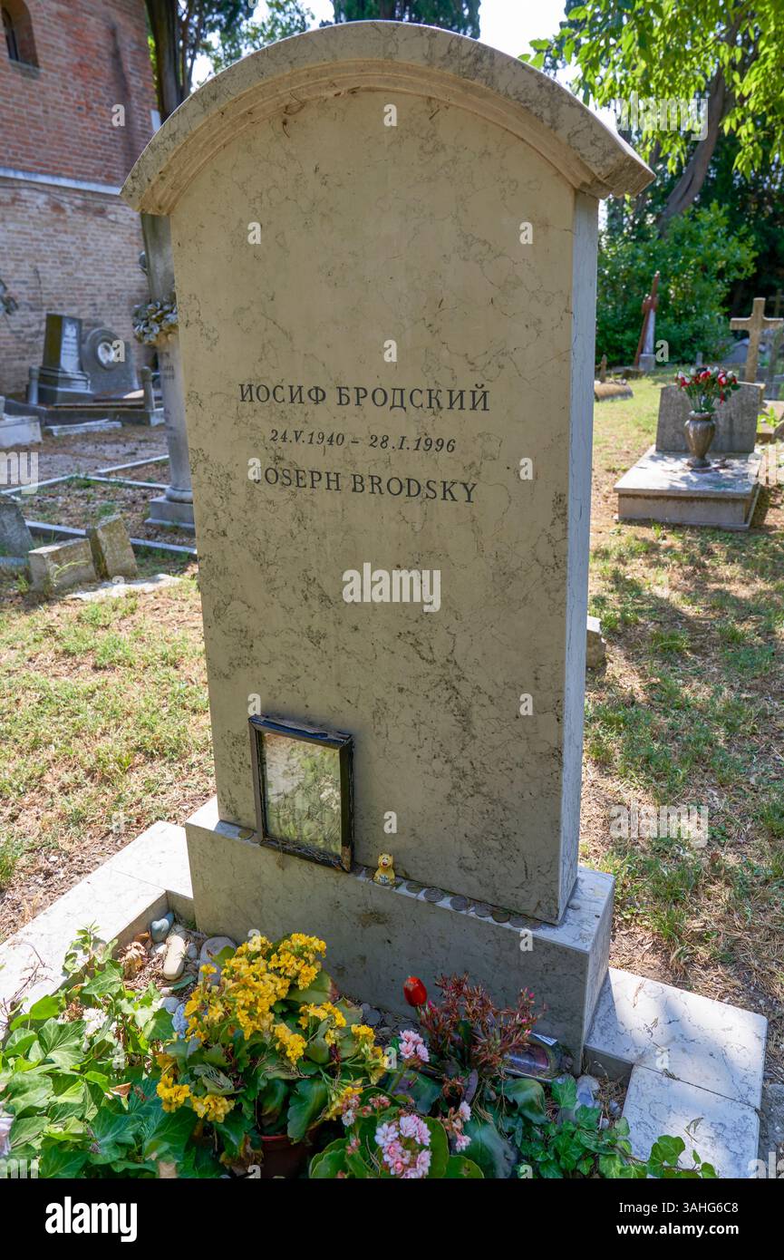 Joseph Brodsky Grabstein auf dem San Michele Friedhof Stockfoto