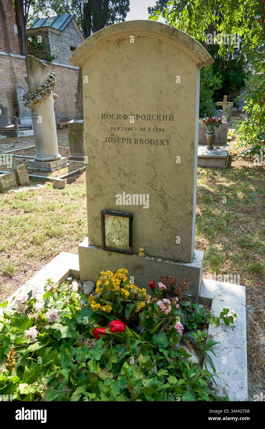 Joseph Brodsky Grabstein auf dem San Michele Friedhof Stockfoto