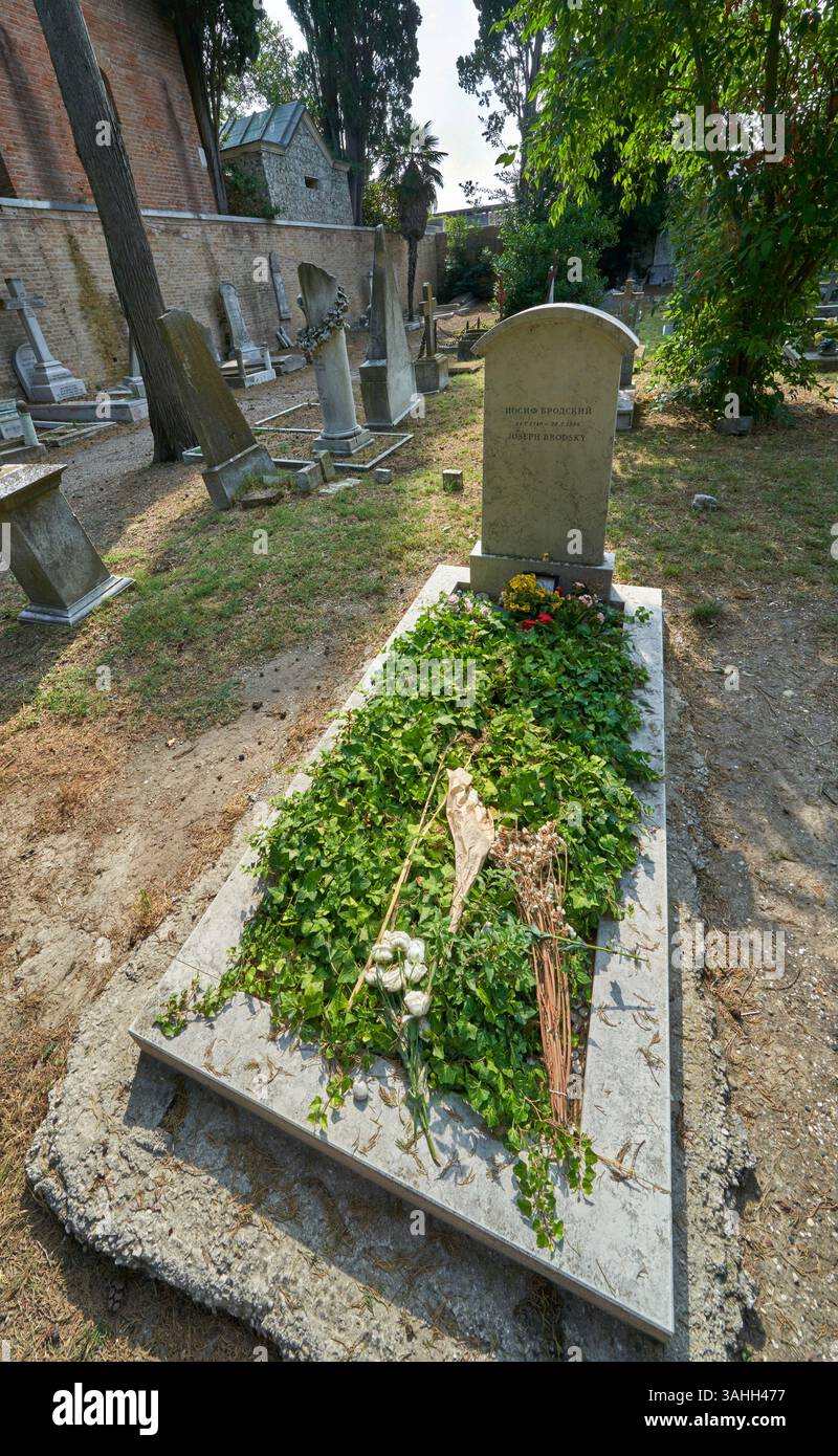Joseph Brodsky Grabstein auf dem San Michele Friedhof Stockfoto