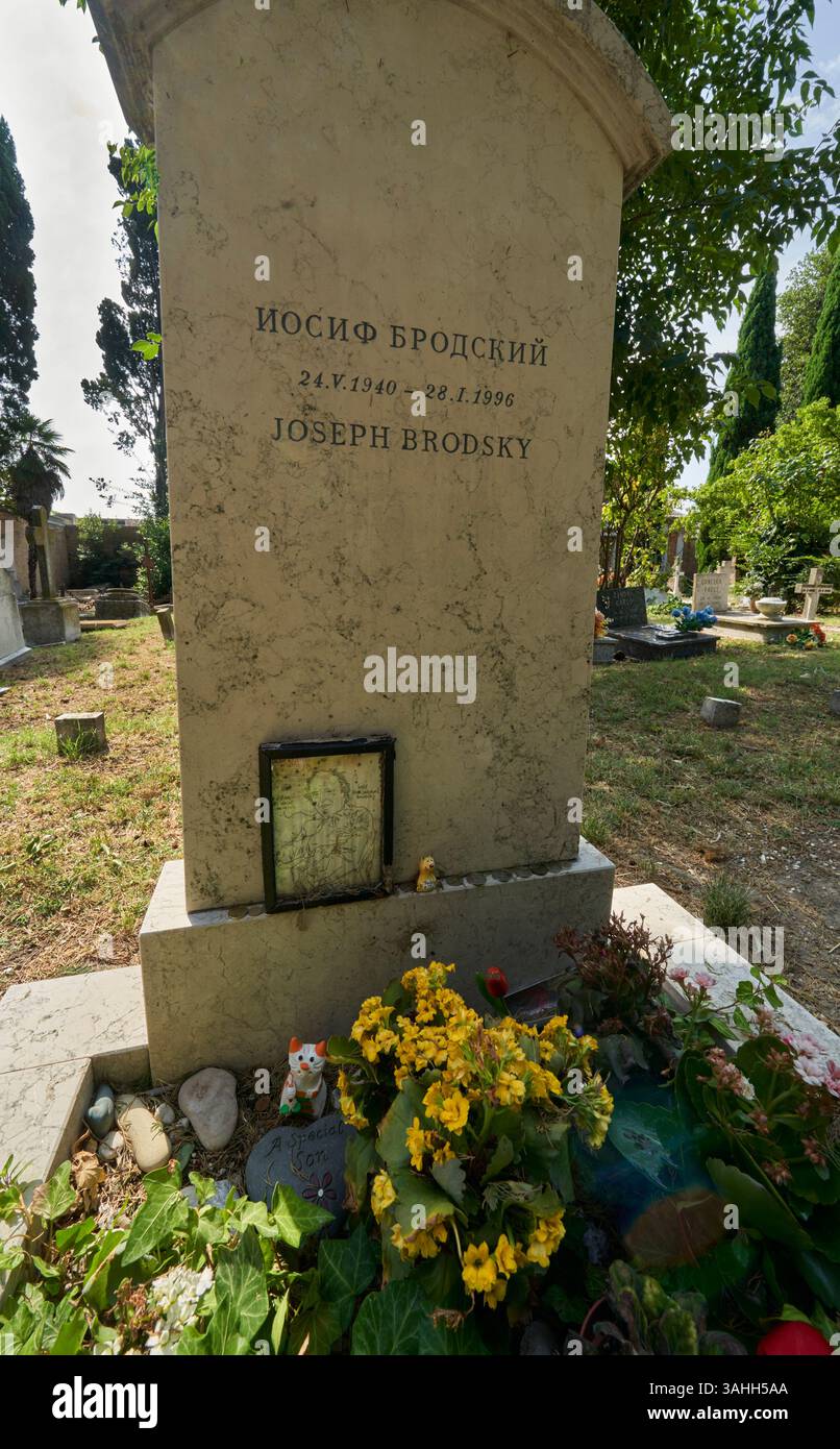 Joseph Brodsky Grabstein auf dem San Michele Friedhof Stockfoto