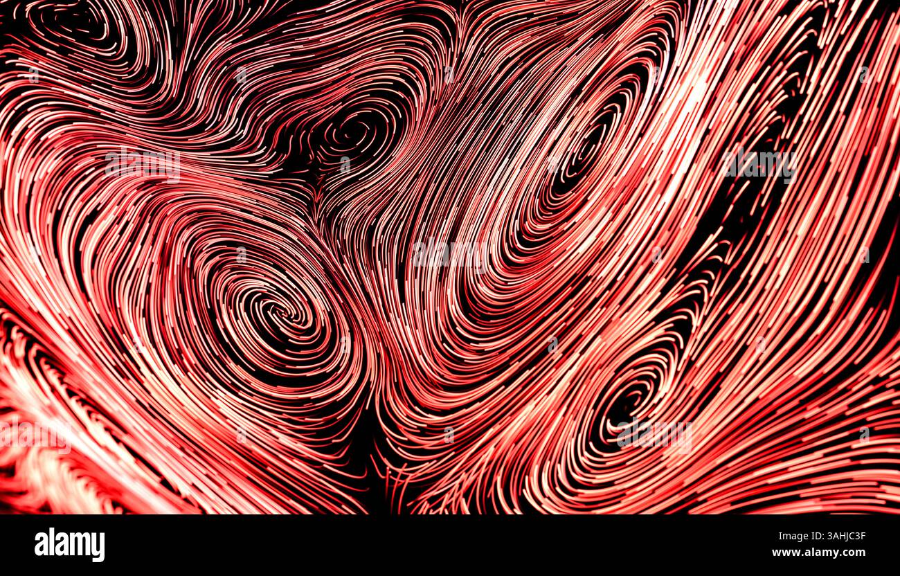 Abstraktes Muster in Rot und Schwarz für einen dynamischen und lebendigen visuellen Effekt. 3D-Rendering Stockfoto