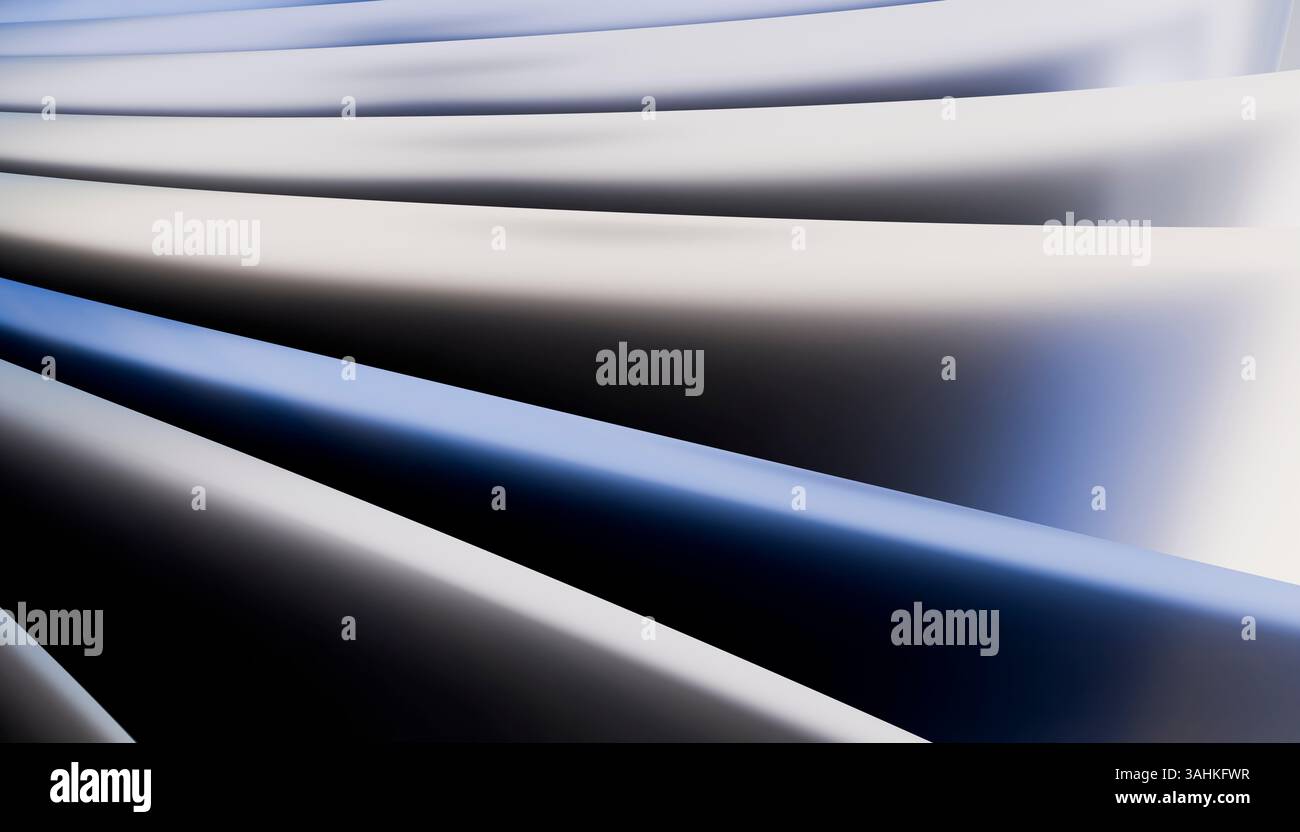 Abstraktes Bild mit geschwungenen, fließenden Linien in Blau- und Weißtönen. 3D-Abbildung des Mixers Stockfoto