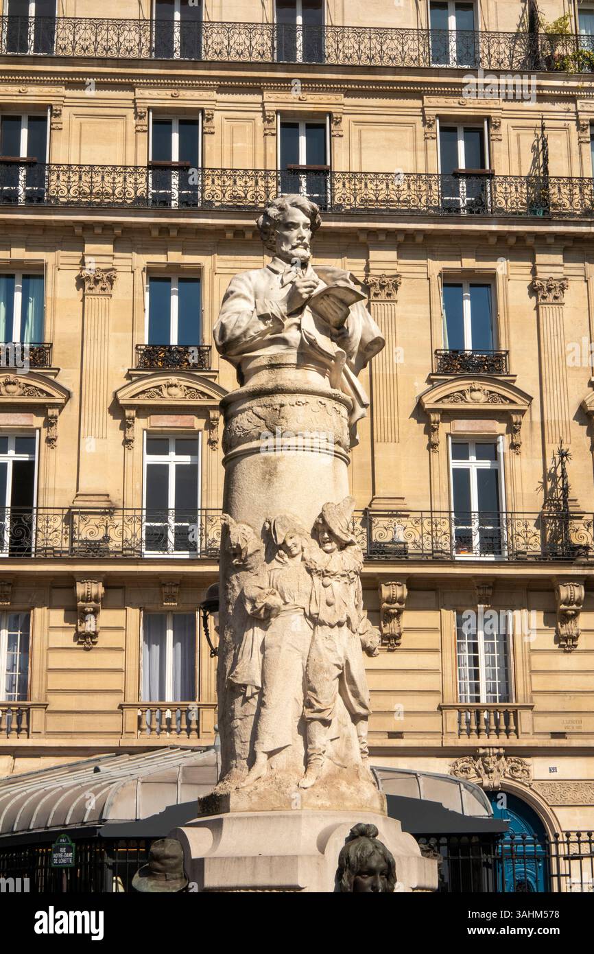 Frankreich, Paris, 9. Arr, Place St Georges, Statue des französischen Illustrators Paul Gavarni Stockfoto