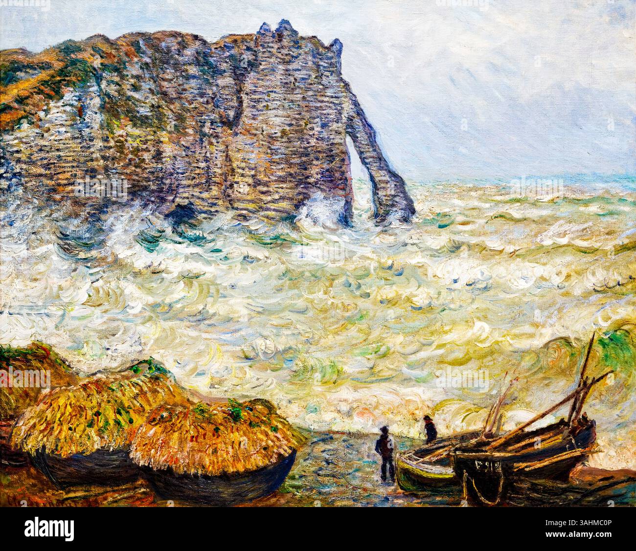 Stormy Sea in Etretat (1883) von Claude Monet – impressionistische Küstenlandschaft, dramatische Meereslandschaft, Public Domain, hochauflösende Kunstdrucke Stockfoto