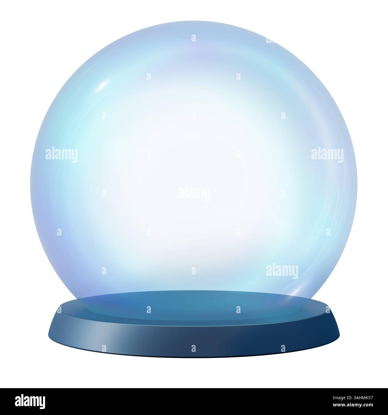 Leere Schneekugel mit transparenter Glasoberfläche. Die glatte Basis ist für die Präsentation einzigartiger Miniaturszenen konzipiert und eignet sich perfekt für kreative Darstellungen Stockfoto