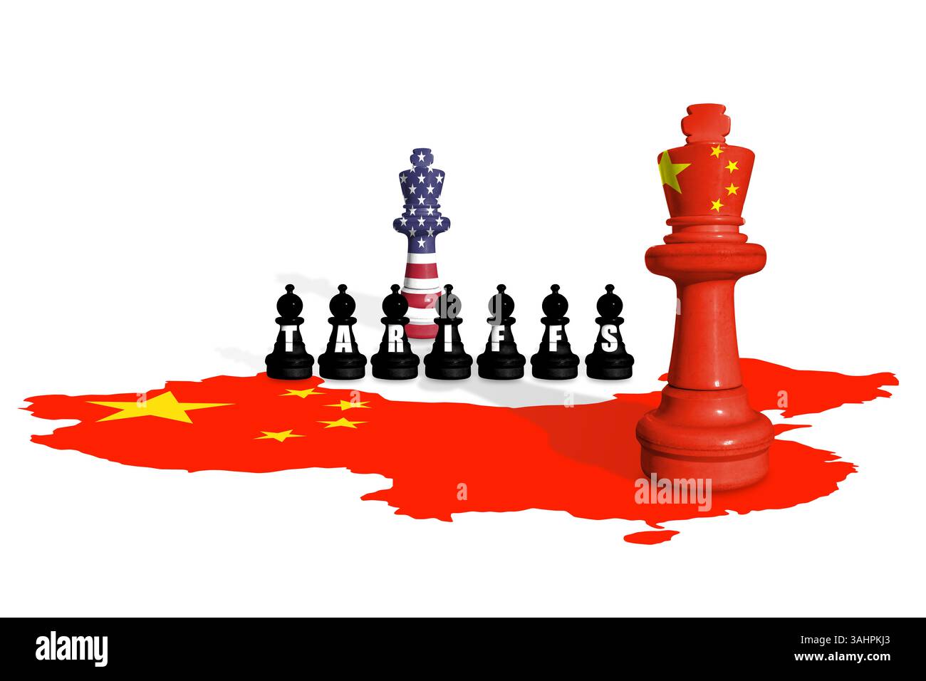 Schach aus US- und China-Flaggen. Handel, Zölle und Zollkrieg in Europa und China Stockfoto