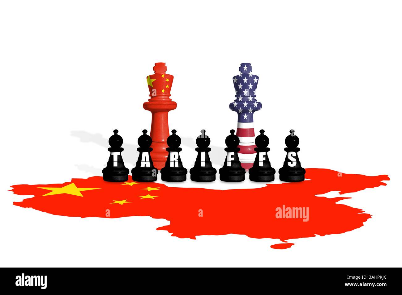 Schach aus US- und China-Flaggen. Handel, Zölle und Zollkrieg in Europa und China Stockfoto