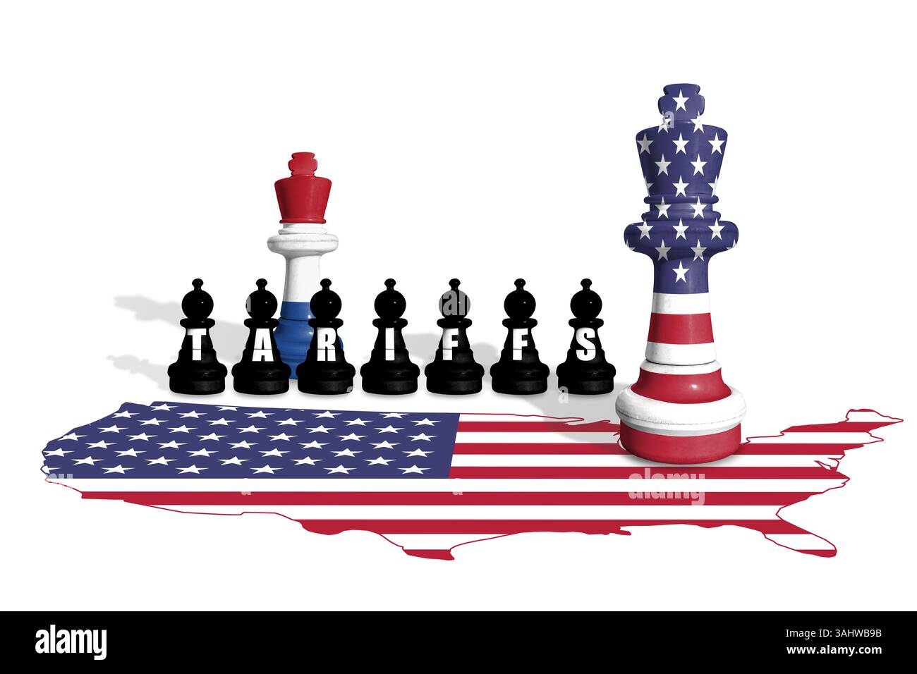 Schach aus US-amerikanischen und niederländischen Flaggen. Handel, Zölle und Zollkrieg in Europa und den USA Stockfoto