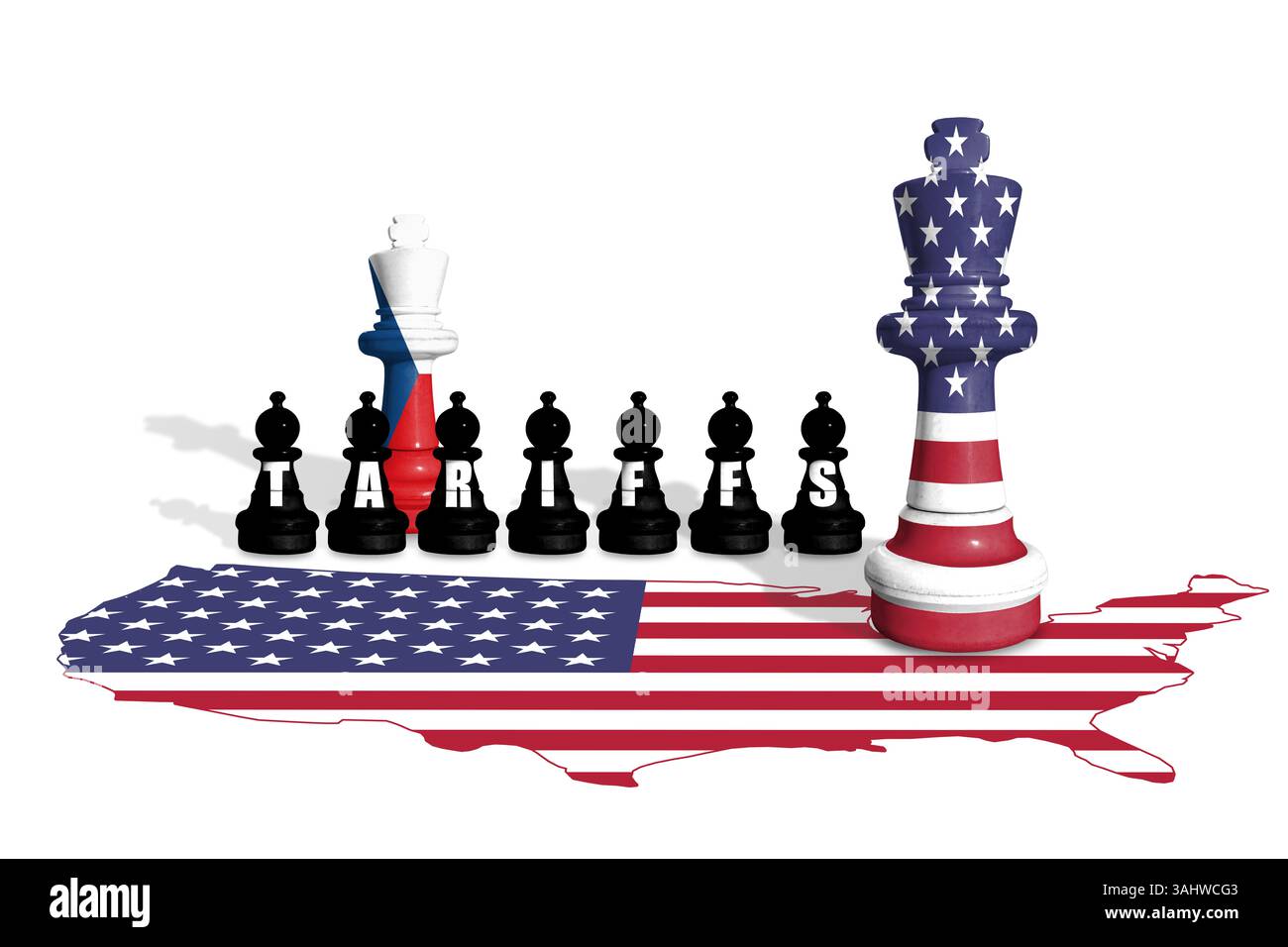 Schach aus US- und Czecia-Flaggen. Handel, Zölle und Zollkrieg in Europa und den USA Stockfoto