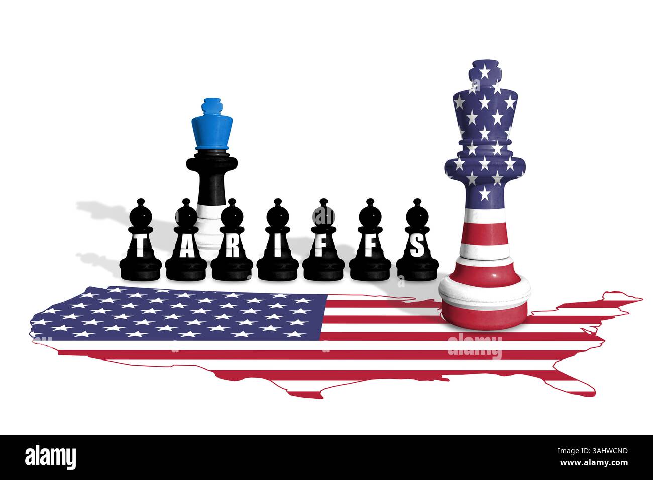 Schach aus US- und Estland-Flaggen. Handel, Zölle und Zollkrieg in Europa und den USA Stockfoto