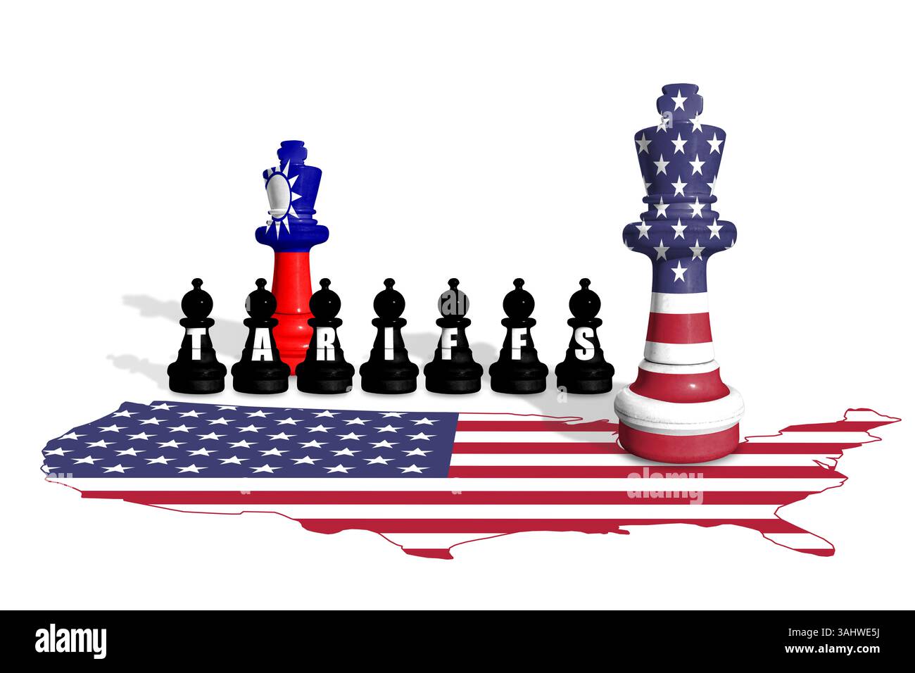 Schach aus US- und Taiwan-Flaggen. Handel, Zölle und Zollkrieg in Europa und den USA Stockfoto