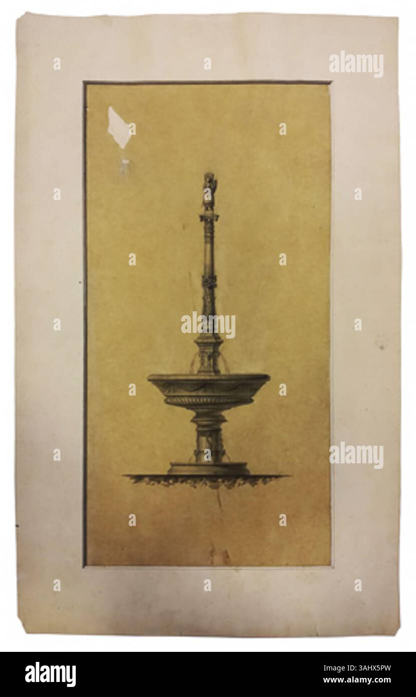 Das Projekt Montefiore Fountain von Joseph Lousberg aus dem Jahr 1888 präsentiert ein Design, das Kunst und Funktion im öffentlichen Raum vereint. Dieses Wasserspiel sollte sowohl als funktionale Nutzeinrichtung als auch als optisch auffälliges Element in der Stadtlandschaft dienen. Stockfoto