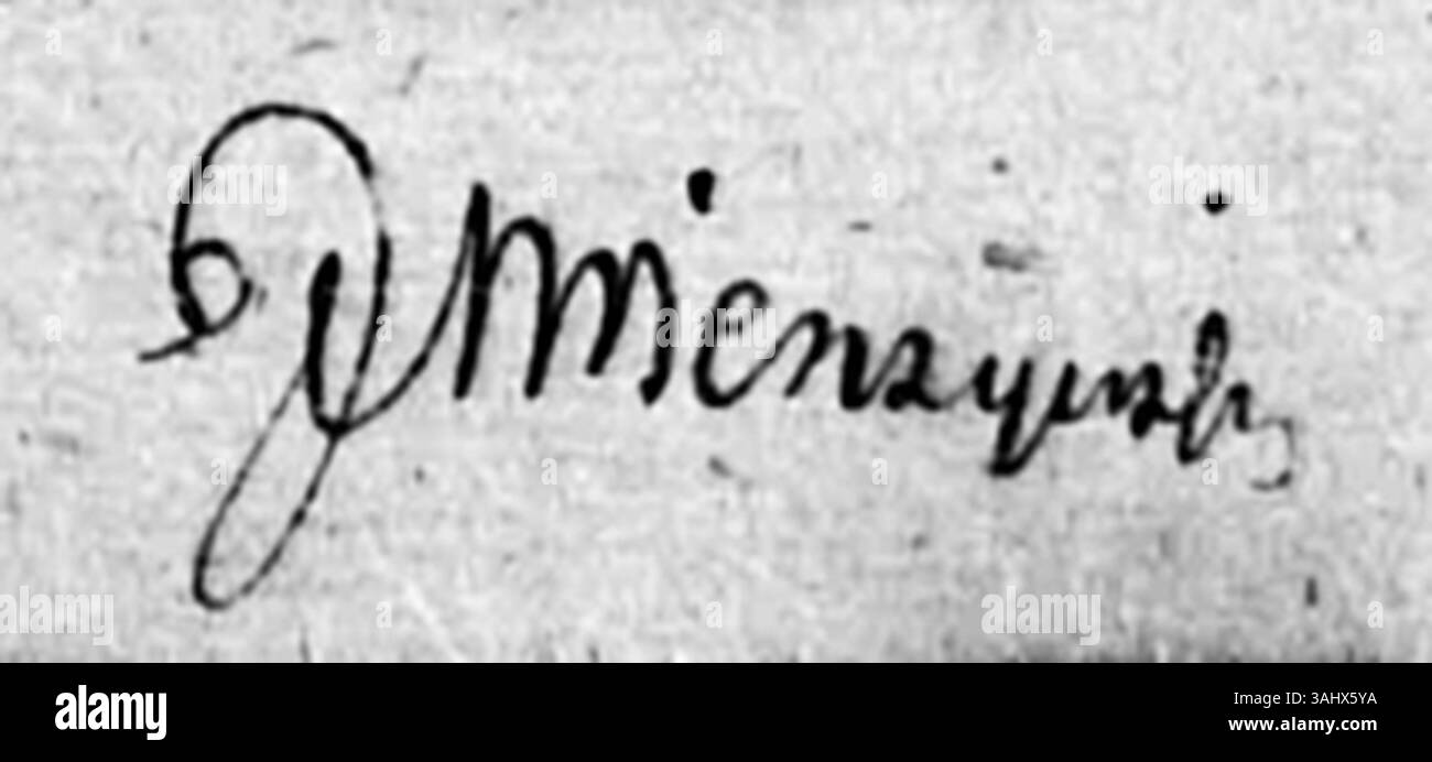 Autogramm von Jozef Gabriel Swierczynski aus dem Jahr 1840, unterzeichnet auf einem Dokument, das sich auf ein Zivilregister bezieht. Das Dokument ist ein wichtiges Stück historischer Korrespondenz aus Polen im 19. Jahrhundert. Stockfoto