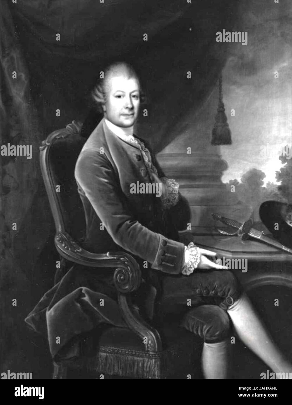 Giacomo Cambruzzis Porträt von Leopold II. Aus dem Jahr 1774 zeigt den Herrscher in seiner königlichen Kleidung. Das Gemälde unterstreicht seine raffinierten Merkmale und seine majestätische Haltung. Leopold II., verheiratet mit Maria Luisa von Spanien, war eine Schlüsselfigur in der europäischen Politik. Stockfoto