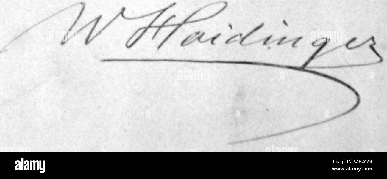 Lithographie von Adolf Dauthage (1825–1883) von Wilhelm Karl Haidinger (1795–1871), einem österreichischen Geologen und Mineralogen. Die Lithografie stammt aus dem Jahr 1871 und enthält Haidingers Unterschrift. Stockfoto