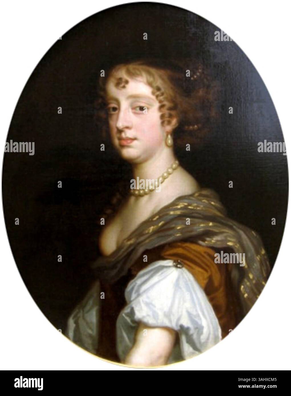 Dieses Porträt von Elizabeth Wriothesley, Herzogin von Northumberland, aus dem 17. Jahrhundert, stellt sie als Höflinge in aristokratischer Kleidung dar. Sie heiratete zweimal, zuerst Joceline Percy, 11. Earl of Northumberland, und später Ralph Montagu, 1. Duke of Montagu. Sie war die Tochter von Thomas Wriothesley, 4. Earl of Southampton. Stockfoto
